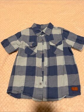 7 For All Mankind Boys Blue Plaid Short Sleeve Button-Down Shirt Boys 5t